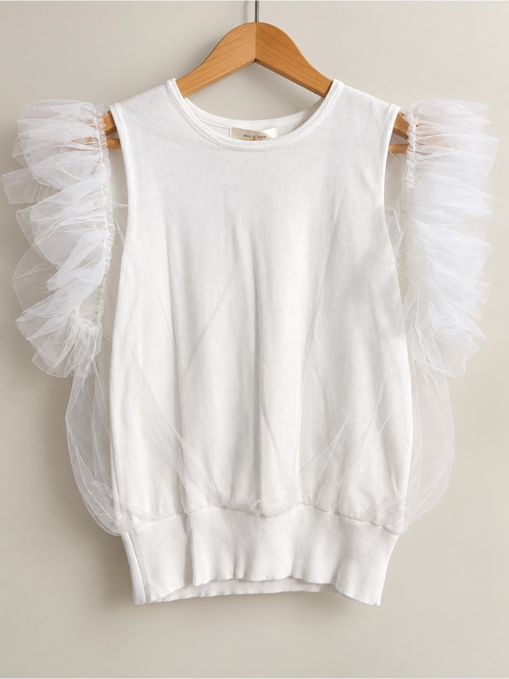 White Tulle Sleeve Women's Tank Top